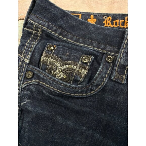 Rock Revival Kailyn Womens 26 Dark Wash Skinny Jeans Rhinestone Pockets - Picture 6 of 7